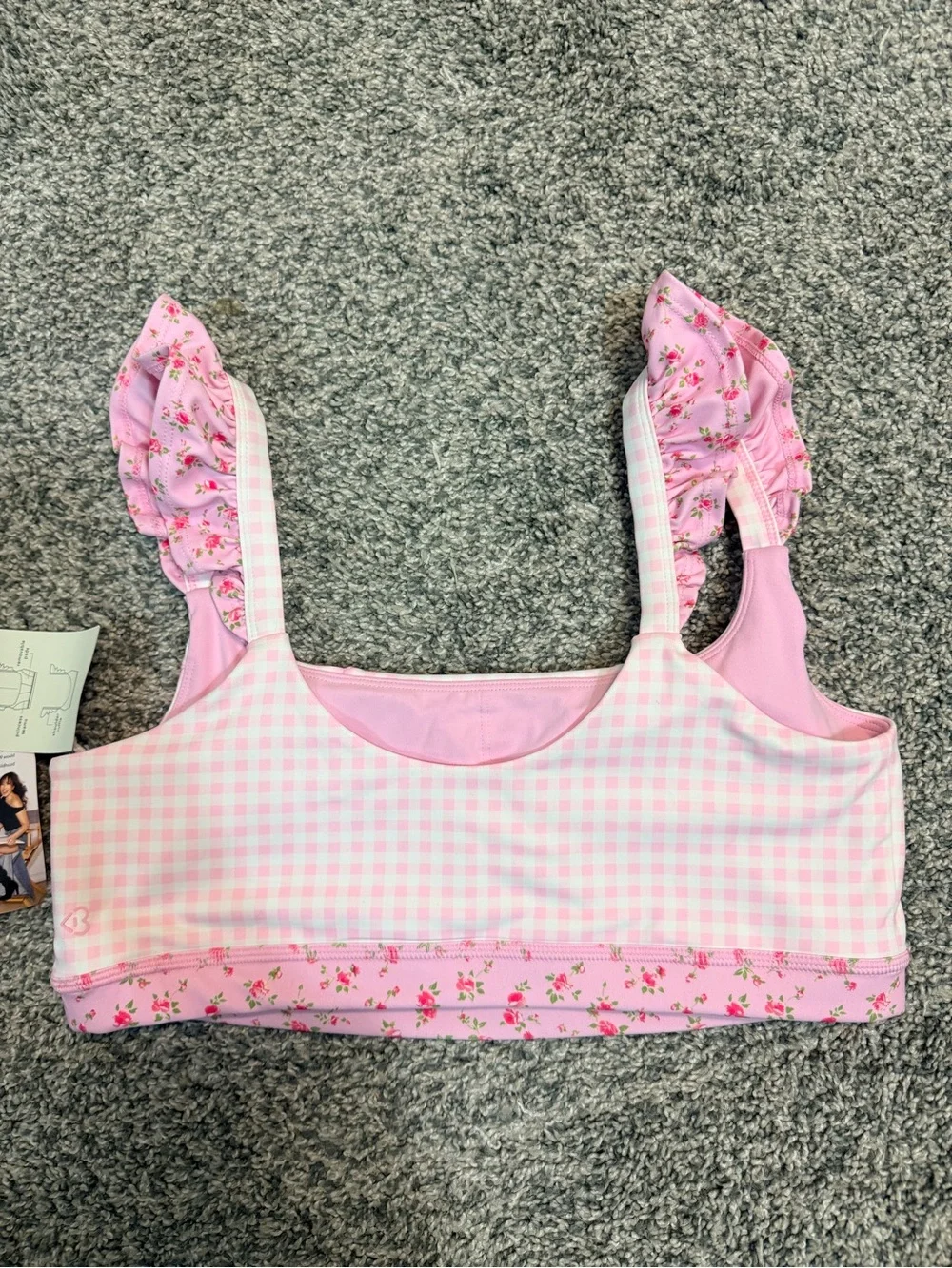 Blogilates Pink Gingham Ruffle Strap Sports Bra Top - Picture 2 of 7